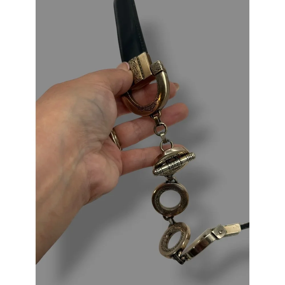 Vintage Brighton Black Leather Toggle Belt Silver Horseshoe Chain M
